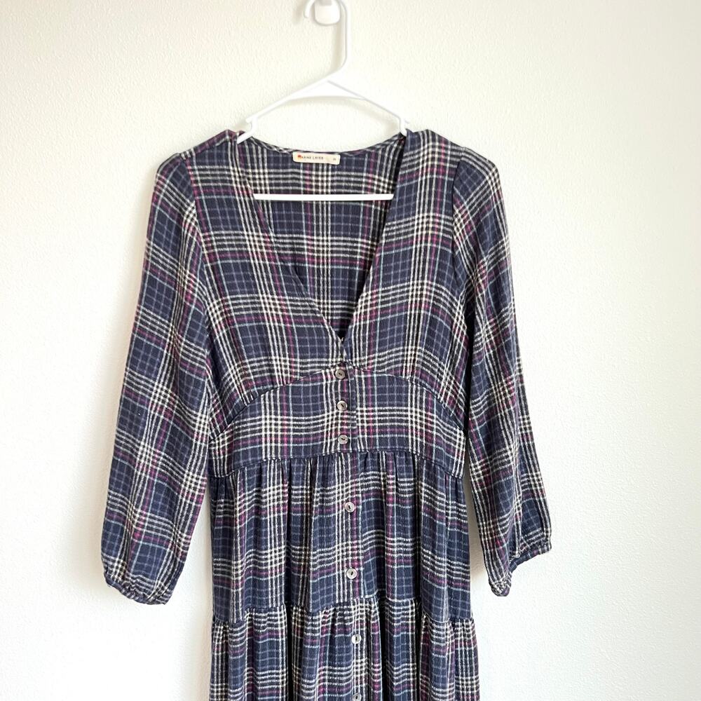 Marine Layer Maeve Purple Plaid Button Trad Dress Women's Size Medium - Picture 7 of 11